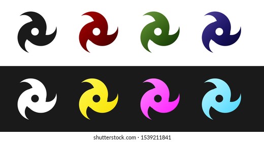 Sett Hurricane Icon Isolated On Black And White Background. Cyclone, Whirlwind, Storm Funnel, Hurricane Wind Or Twister Weather Icon.  Vector Illustration