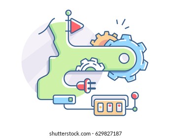 Setting and adjustment of mechanical device operation. Vector flat illustration
