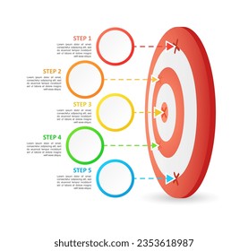Festlegen von Zielen für die Gestaltung von Infografiken. Abstrakte Infografik mit Kopienraum. Anleitung für Grafiken mit 5 Schritten. Visuelle Datendarstellung. Calibri Fett, Questrial Reguläre Schriftarten verwendet
