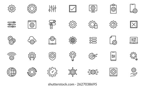 Configurando o modelo de ilustração de design de vetor da coleção de linhas do ícone do aplicativo com traço editável no estilo moderno