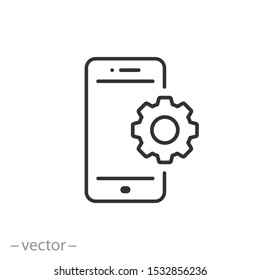 setting up applications on a mobile phone, icon, updating software, thin line web symbol on white background - editable stroke vector illustration eps10