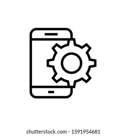 setting up applications on a mobile phone, icon, updating software icon in outline style on white background