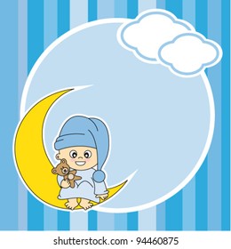 Setting baby boy sitting on the moon. Frame