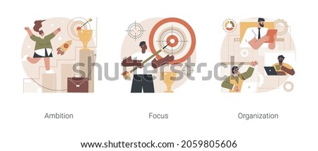 Setting big goal abstract concept vector illustration set. Business ambition, focus on success, self-organization ability, training personal skill, leadership, making fast career abstract metaphor.