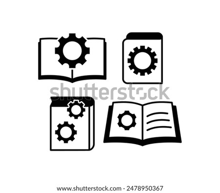 setting book instruction with gear cogwheel icons symbol vector design black white color simple illustration set
