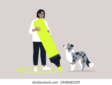 Setting Boundaries in Training With a Border Collie, A trainer establishes a metaphorical perimeter with a bright line during an obedience session with an attentive dog