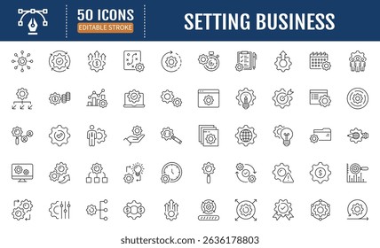 Configuración del conjunto de iconos editables de la línea de negocio. Trazo editable. Ilustración vectorial 