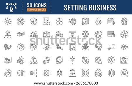 Setting business line editable icon set. Editable stroke. Vector illustration 