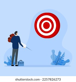 setting business targets, Entrepreneur wants to set clear goals, Plan to achieve set goals, Define work direction for success, Flat blue tone background vector illustration
