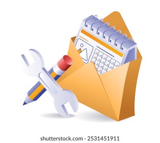 Calendario de configuración con ilustración plana de correo electrónico