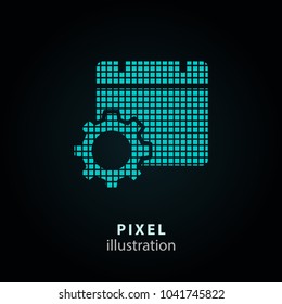 Setting calendar - pixel icon. Vector Illustration. Design logo element. Isolated on black background. It is easy to change to any color.
