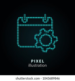 Setting calendar - pixel icon. Vector Illustration. Design logo element. Isolated on black background. It is easy to change to any color.
