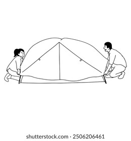 Configuración de una carpa de camping ilustración dibujada a mano