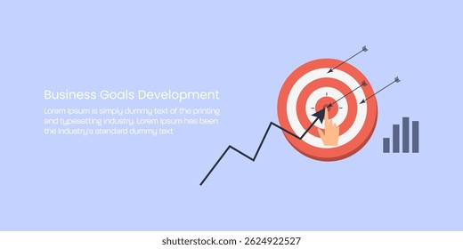 Definindo metas de negócios claras com uma meta precisa de público-alvo para impulsionar o crescimento e maximizar a receita, Arrows no conceito-alvo.