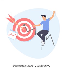 Establecer objetivos comerciales claros, dirigirse a los Clientes adecuados para el desarrollo y crecimiento de los ingresos, El concepto de la flecha en el objetivo.