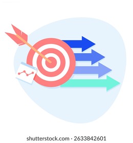 Establecer objetivos comerciales claros, dirigirse a los Clientes adecuados para el desarrollo y crecimiento de los ingresos, El concepto de la flecha en el objetivo.