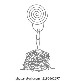  setting a clear target a person standing on a messy heap and holding a perfect spiral