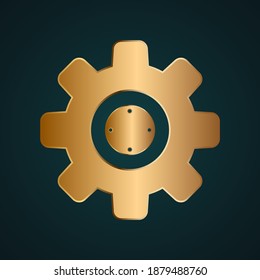 Setting, cogwheel icon vector logo. Gold metal with dark background