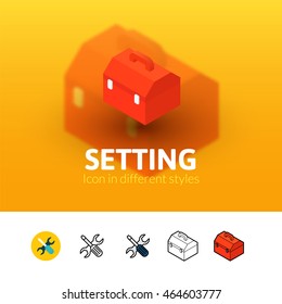 Setting color icon, vector symbol in flat, outline and isometric style isolated on blur background