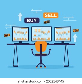 Setting Computer for Profesional Trader Concept