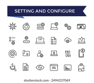 Setting And Configure Line Icons set with editable stroke collection for web and ui. Line icons pack. Vector illustration.