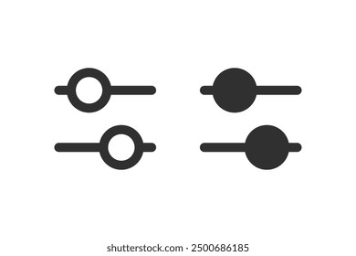 Establecer el símbolo del control deslizante en las variaciones rellenadas y delineadas aisladas. Iconos del vector en estilo plano