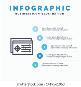 Setting, Controller, Target, Object Blue Infographics Template 5 Steps. Vector Line Icon template