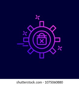 Setting cyber security neon icon 