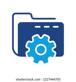 Setting of Data Folder Color Icon. Computer Folder with Gear Silhouette Icon. Options and Configuration of File or Document. Vector Illustration.