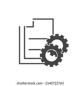 Setting document  icon. Cog, gear and sheet on white isolated background.