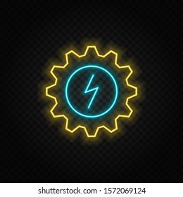 setting, eco, lighting neon vector icon. Blue and yellow neon vector icon.