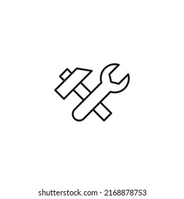 Concepto de configuración o ingeniería. Señal del vector dibujada con línea delgada. Trazo editable. Perfecto para sitios web, tiendas, tiendas. Icono de línea del vector del martillo cruzado y la llave inglesa 