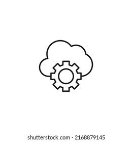 Setting or engineering concept. Vector sign drawn with thin line. Editable stroke. Perfect for web sites, stores, shops. Vector line icon of gear under cloud