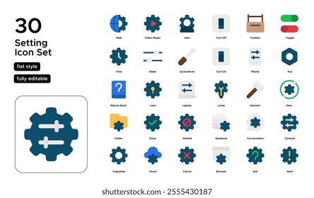 Setting Flat Icon Set: Tools, Gears, and Technical Adjustments Icons