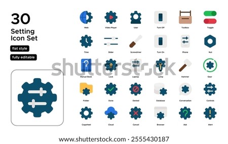 Setting Flat Icon Set: Tools, Gears, and Technical Adjustments Icons