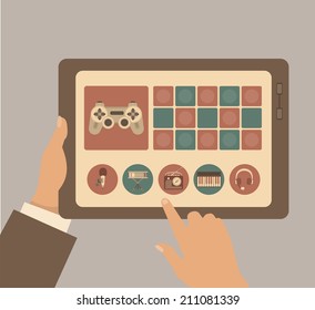 setting of games and applications on the tablet info graphic icons