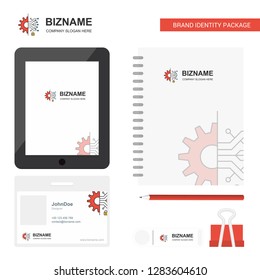 Setting gear Business Logo, Tab App, Diary PVC Employee Card and USB Brand Stationary Package Design Vector Template