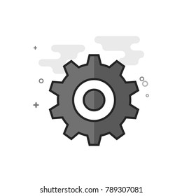 Setting gear icon in flat outlined grayscale style. Vector illustration.