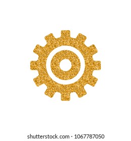 Setting gear icon in gold glitter texture. Sparkle luxury style vector illustration.