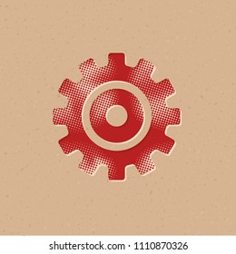 Setting gear icon in halftone style. Grunge background vector illustration.