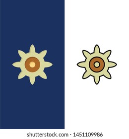 Setting, Gear  Icons. Flat and Line Filled Icon Set Vector Blue Background