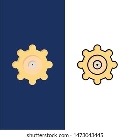 Setting, Gear  Icons. Flat and Line Filled Icon Set Vector Blue Background