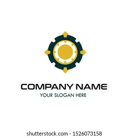 Setting, Gear, Logistic, Global Blue Solid Logo with place for tagline. Vector Icon Template background