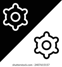 Icono de vector de ajuste o de engranaje, estilo de contorno, aislado en fondo negro y blanco.