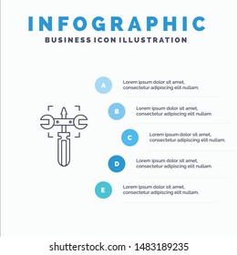 Setting, Gear, Wrench, Screw Line icon with 5 steps presentation infographics Background