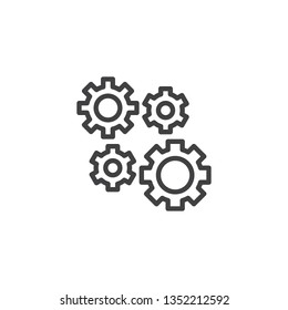 Setting Gears, cogwheels line icon. linear style sign for mobile concept and web design. Cog gears mechanism outline vector icon. Symbol, logo illustration. Pixel perfect vector graphics