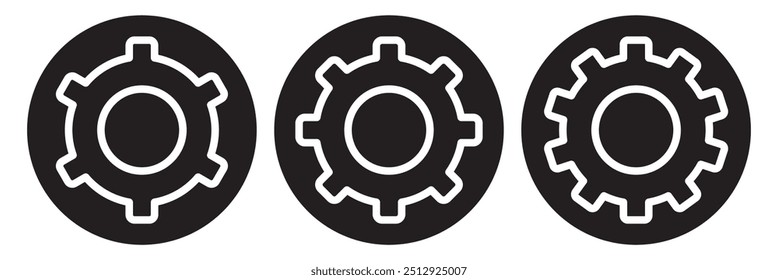 Zahnradsymbol einstellen Linie, Glyphe und gefüllte Umrisse farbige Version, Uhrwerk Umriss und gefüllte Vektorzeichen. Symbol, Logo-Abbildung. Unterschiedliche Stilsymbole festgelegt. Pixel perfekte Vektorgrafik