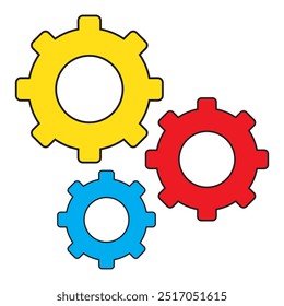 Setting gears icon. Line, glyph and filled outline colorful version, clock gear outline and filled vector sign.