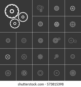 Setting or gears icons set. White illustration isolated on gray background for graphic and web design.