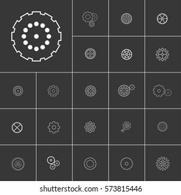 Setting or gears icons set. White illustration isolated on gray background for graphic and web design.